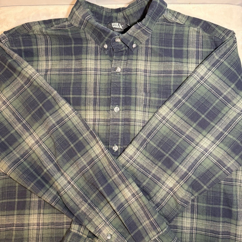 Eddie Bauer Plaid Flannel‎ Button Down Shirt Men's XL
